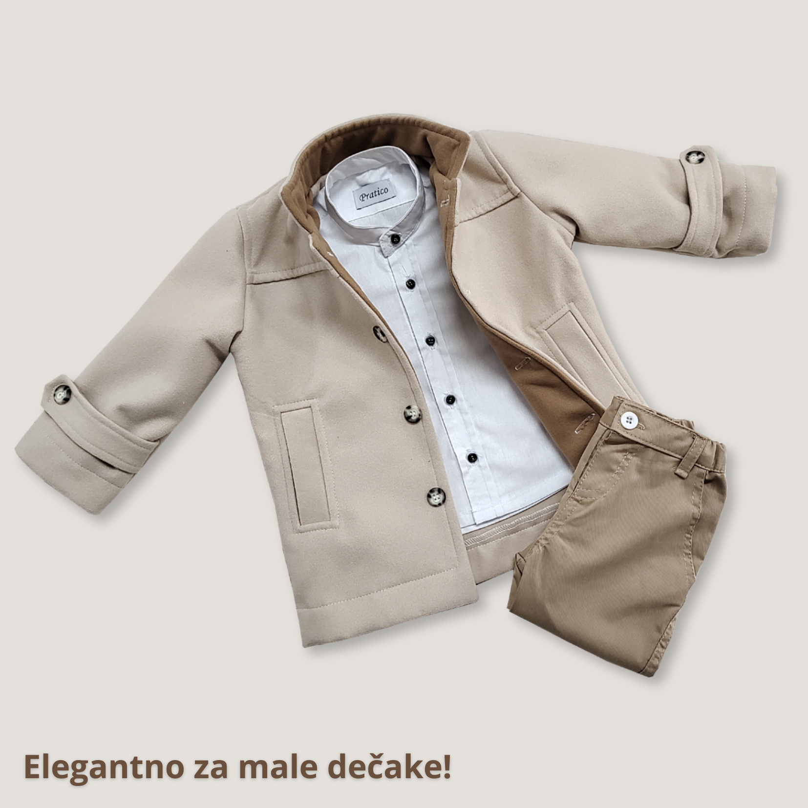 Bež/kapućino/beli komplet za male dečake sa kaputom